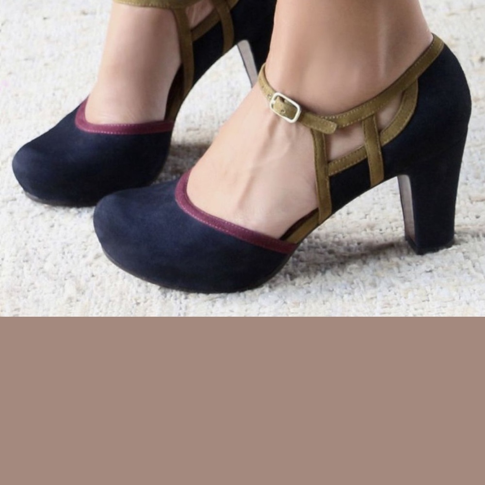 Chie Mihara Black and Brown Heels with Chunky Block Style